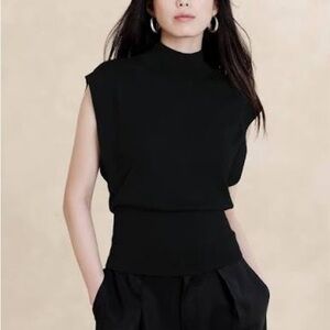 NWT 100% merino wool Black Sleeveless mock neck sweater